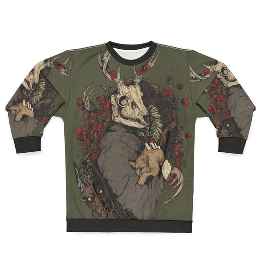Detailed dragon ink graphic design on a cozy sweatshirt