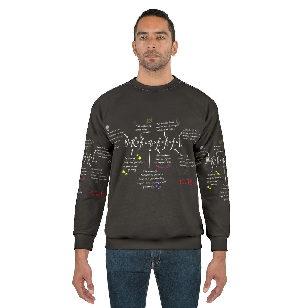 The Drake Equation B Sweatshirt featuring a mathematical formula for estimating the number of advanced civilizations in the Milky Way galaxy