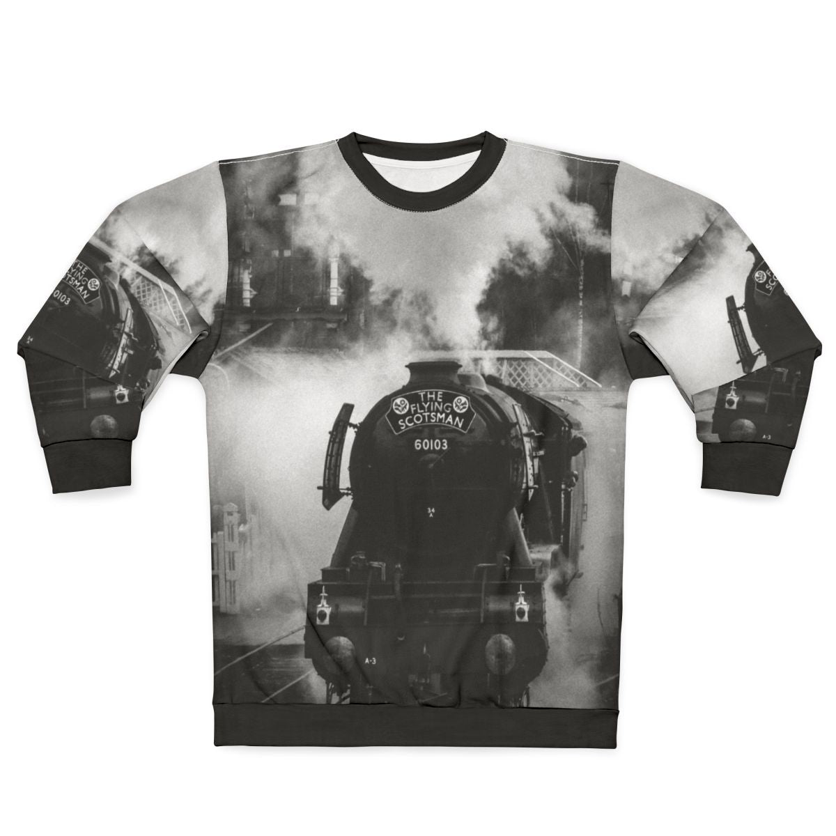A cozy sweatshirt featuring the iconic The Flying Scotsman steam locomotive
