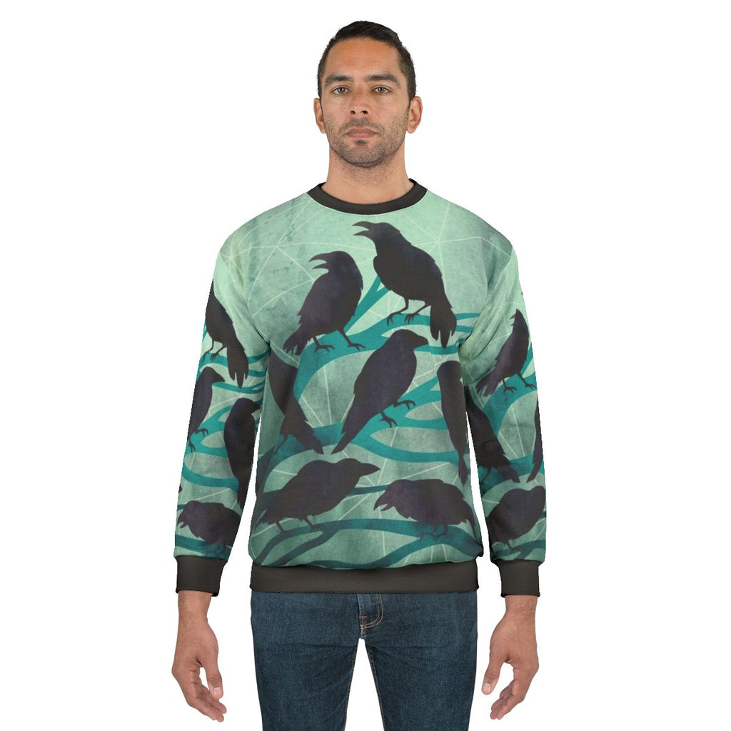 Raven sweatshirt with geometric, watercolor design