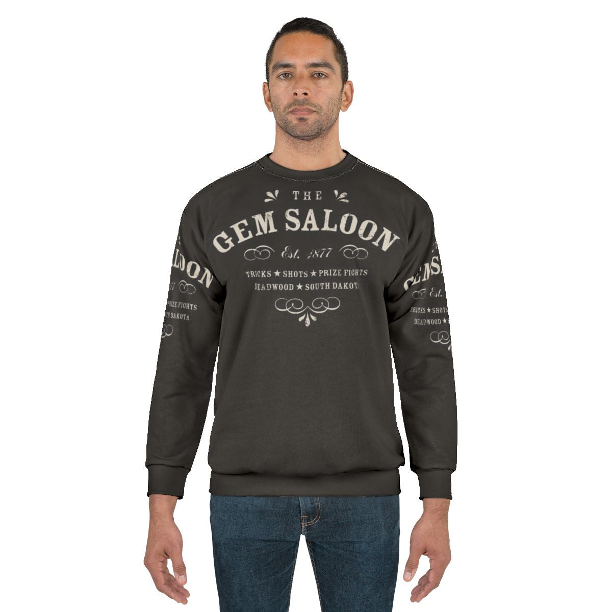 Deadwood The Gem Saloon Vintage Typography Cowboy Sweatshirt