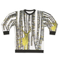 Golden stag silhouette on a cozy black and white sweatshirt