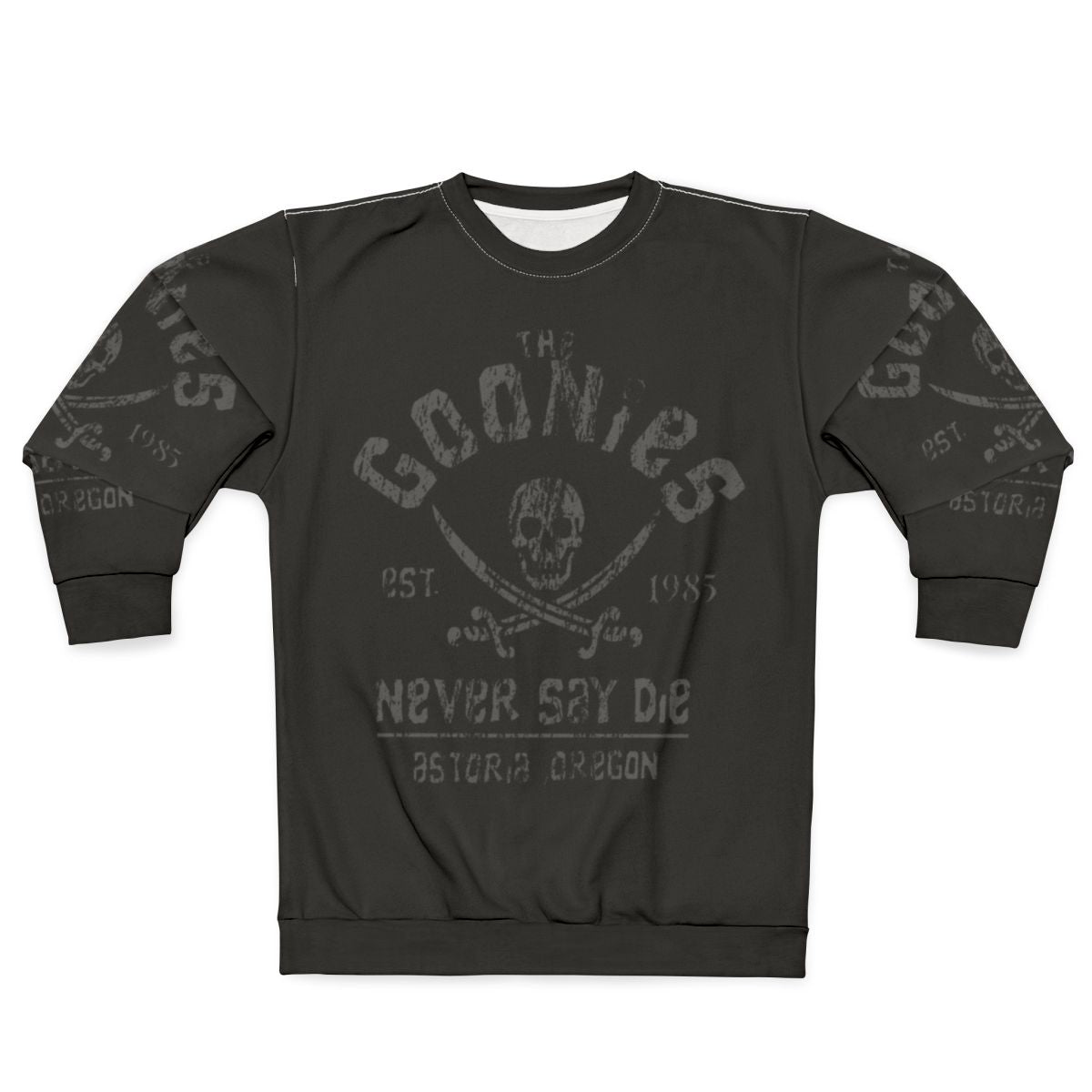 The Goonies 'Never Say Die' Grey on Black Sweatshirt