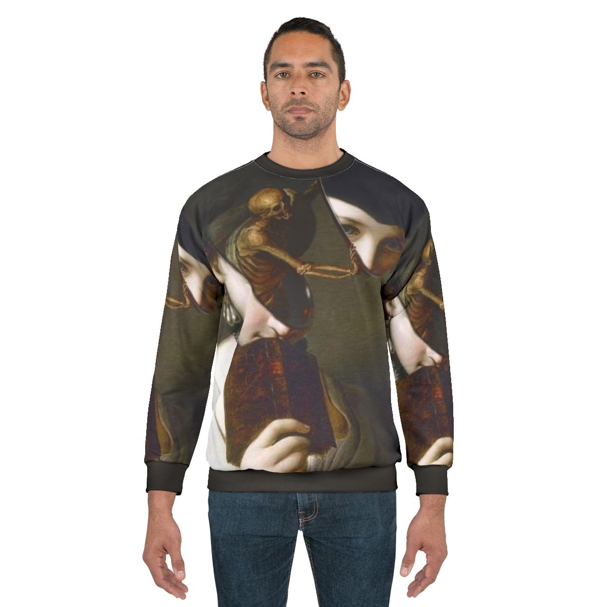 Gothic surreal sweatshirt featuring a dark, collage-style design