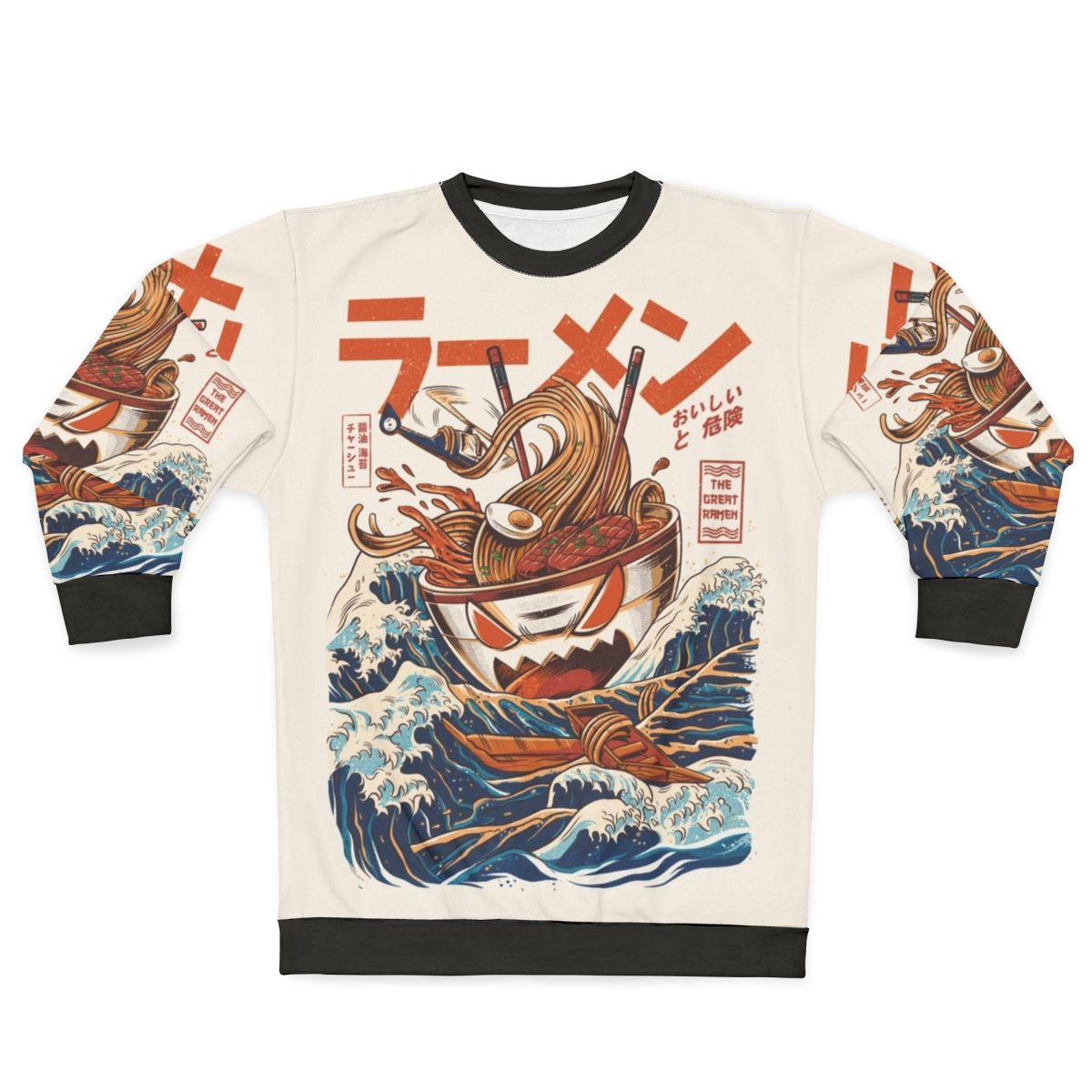 Anime Ramen Noodle Bowl Kaiju Wave Graphic Sweatshirt