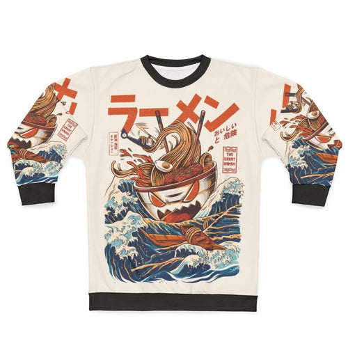 Anime Ramen Noodle Bowl Kaiju Wave Graphic Sweatshirt