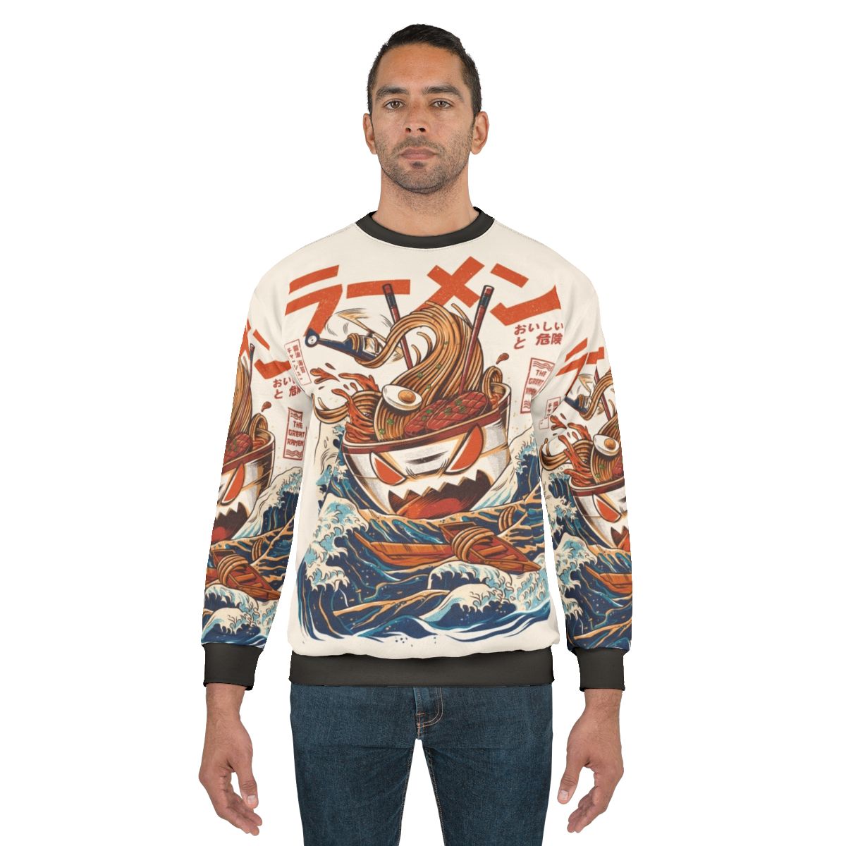 Anime Ramen Noodle Bowl Kaiju Wave Graphic Sweatshirt