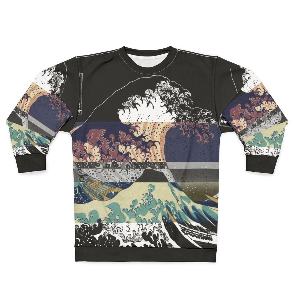 Glitch aesthetic Hokusai wave color sweatshirt