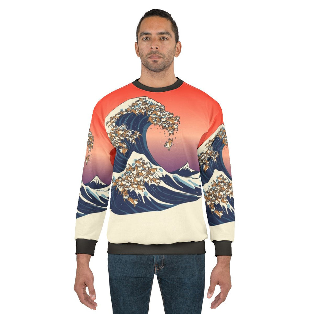 Vintage Shiba Inu Japanese Wave Graphic Sweatshirt