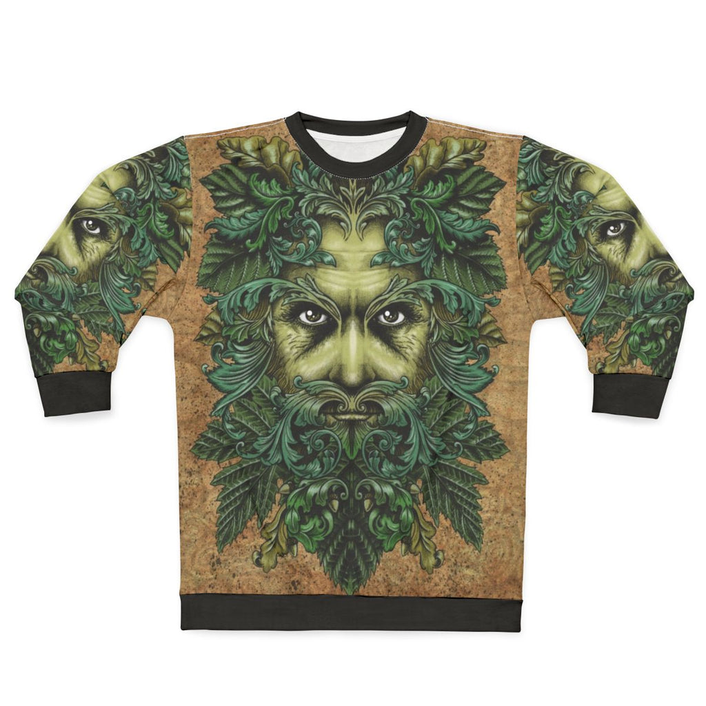 Green Man Sweatshirt with Intricate Ornate Design