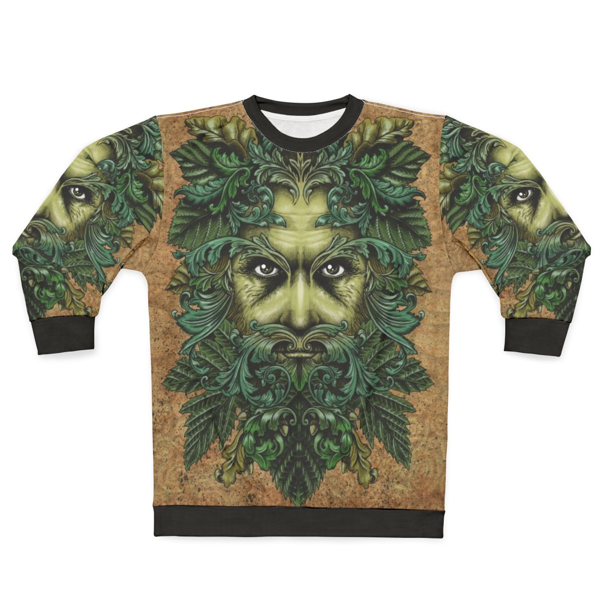 Green Man Sweatshirt with Intricate Ornate Design