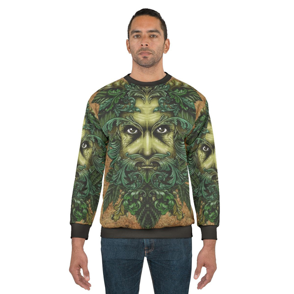 Green Man Sweatshirt with Intricate Ornate Design