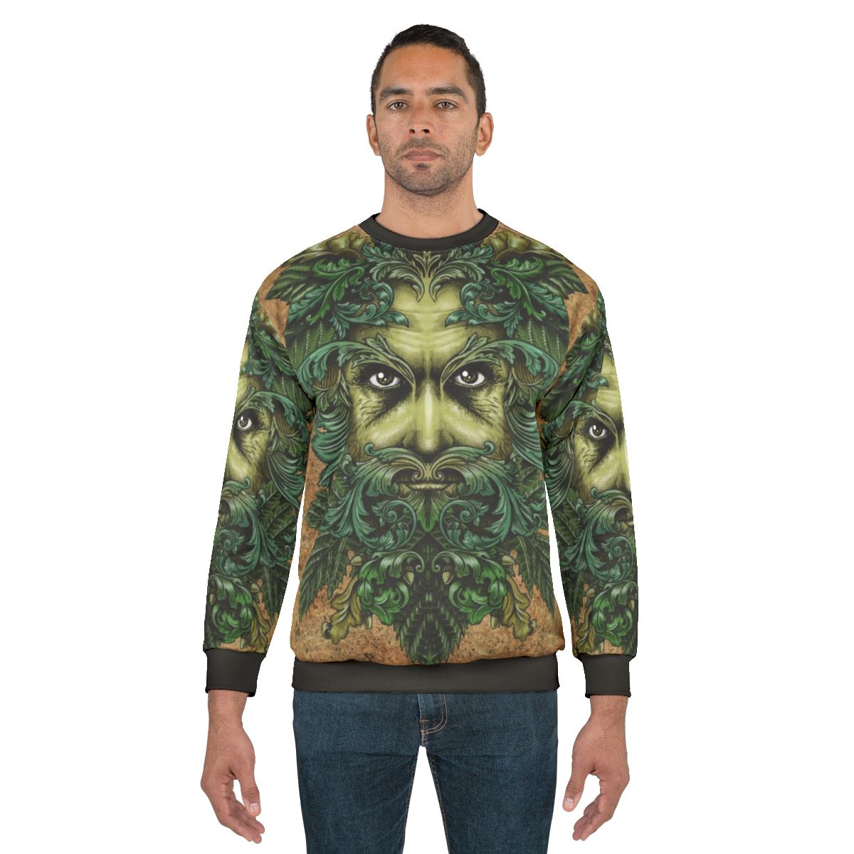 Green Man Sweatshirt with Intricate Ornate Design