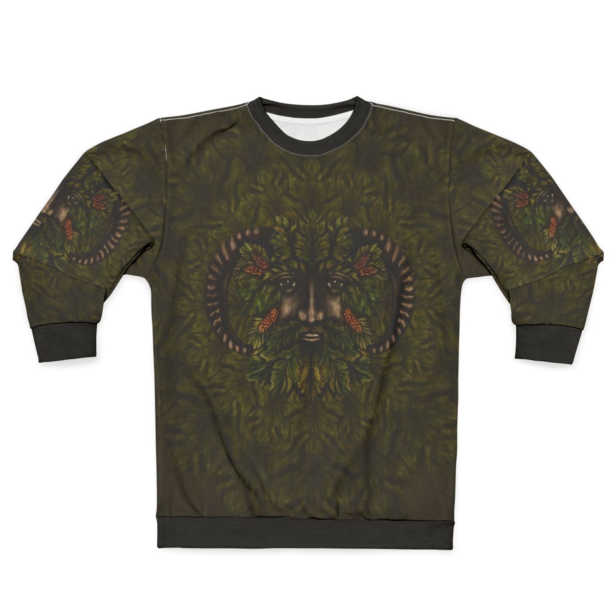 The Green Man Pagan Sweatshirt with Foliate Head Symbol