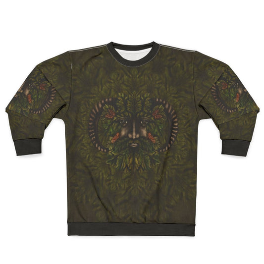 The Green Man Pagan Sweatshirt with Foliate Head Symbol