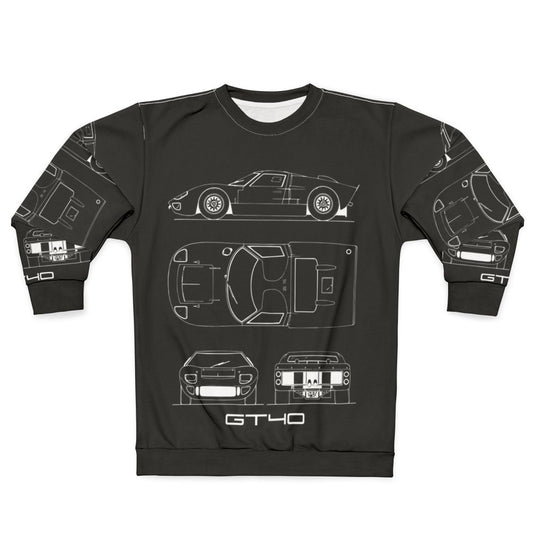 GT40 Blueprint Sweatshirt - Vintage Car Art