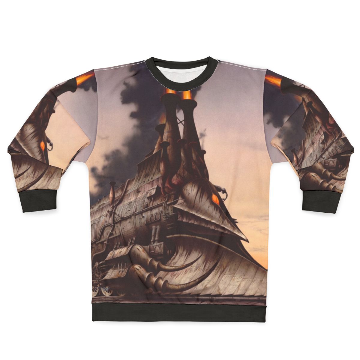 The Heavy Metal Hero Sweatshirt featuring fantasy art, locomotive, and steam punk design