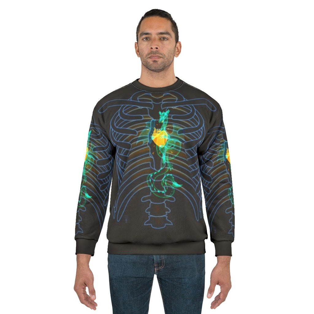 Glowing skeletal dragon design on sweatshirt