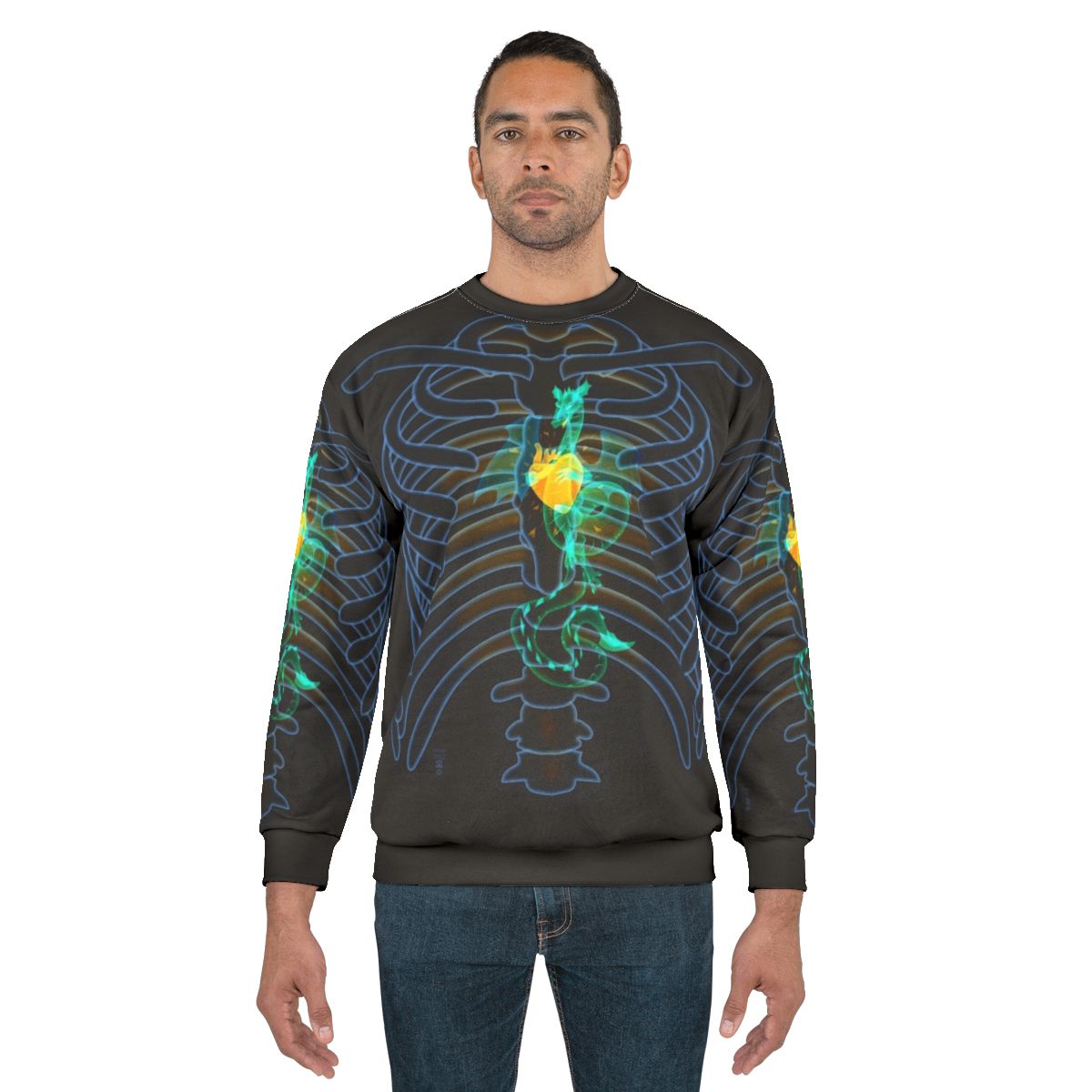 Glowing skeletal dragon design on sweatshirt