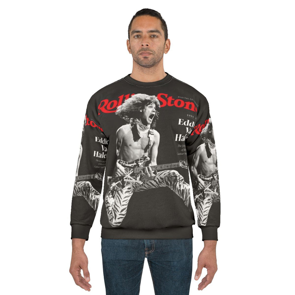 Vintage rock music sweatshirt with guitar and band logo