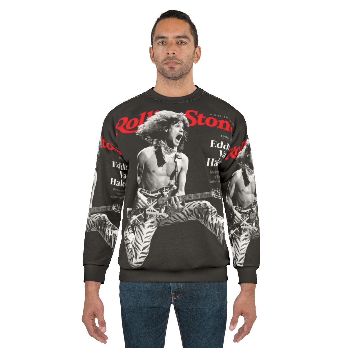 Vintage rock music sweatshirt with guitar and band logo