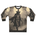 Keeper of the Fields haunting sweatshirt with scarecrow and autumn night design