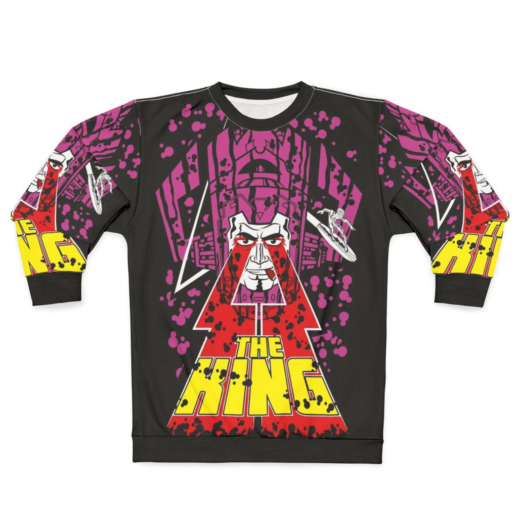 The King Sweatshirt featuring cosmic superheroes from Marvel and DC comics