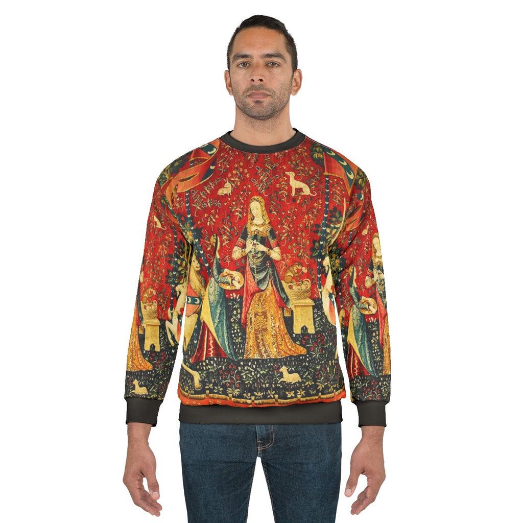 Lady and the Unicorn inspired sweatshirt with mythical unicorn design