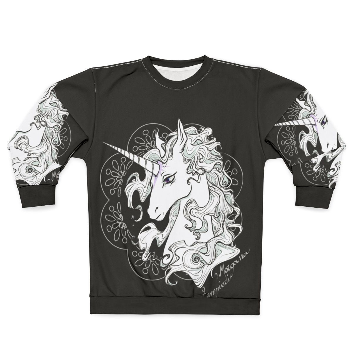 The Last Unicorn Black Sweatshirt featuring a fantasy unicorn design