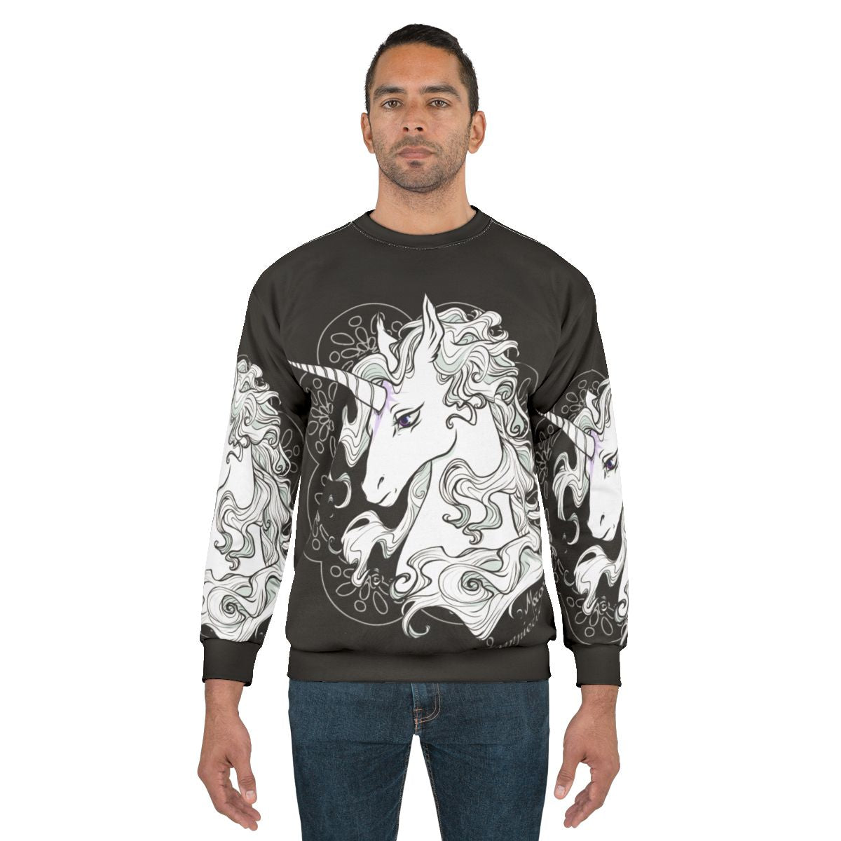The Last Unicorn Black Sweatshirt featuring a fantasy unicorn design