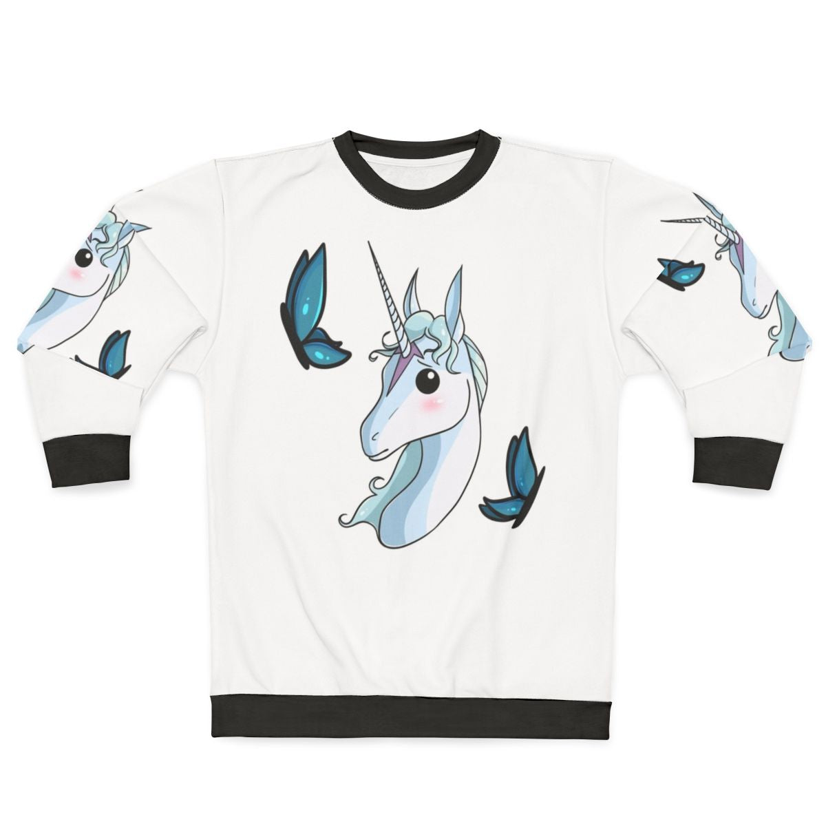 The Last Unicorn animated sweatshirt featuring a cutesy portrait of the iconic unicorn character