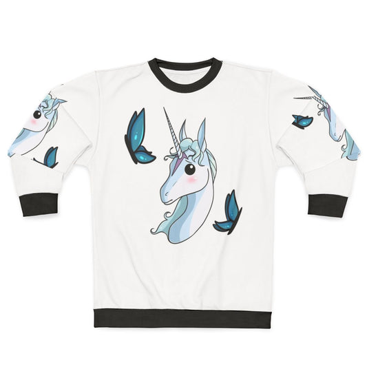 The Last Unicorn animated sweatshirt featuring a cutesy portrait of the iconic unicorn character
