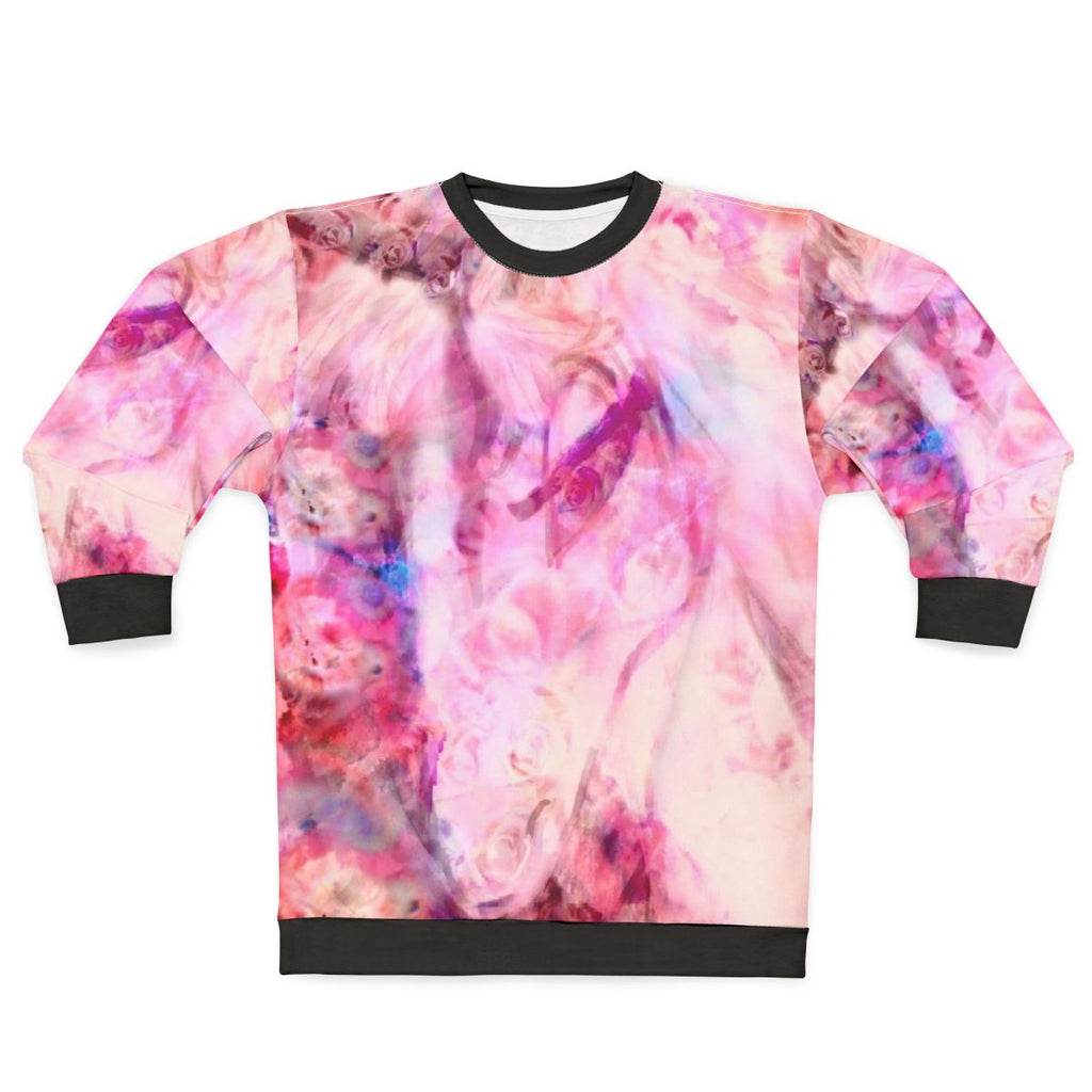 Colorful "The Last Unicorn" inspired sweatshirt with unicorn and flower garden design