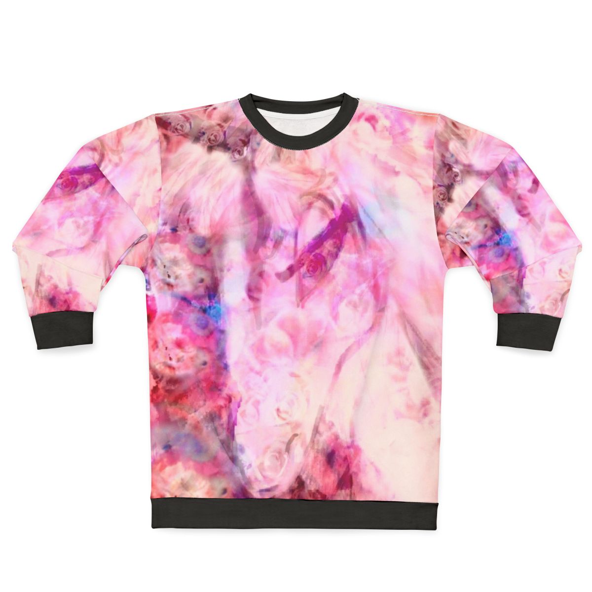 Colorful "The Last Unicorn" inspired sweatshirt with unicorn and flower garden design