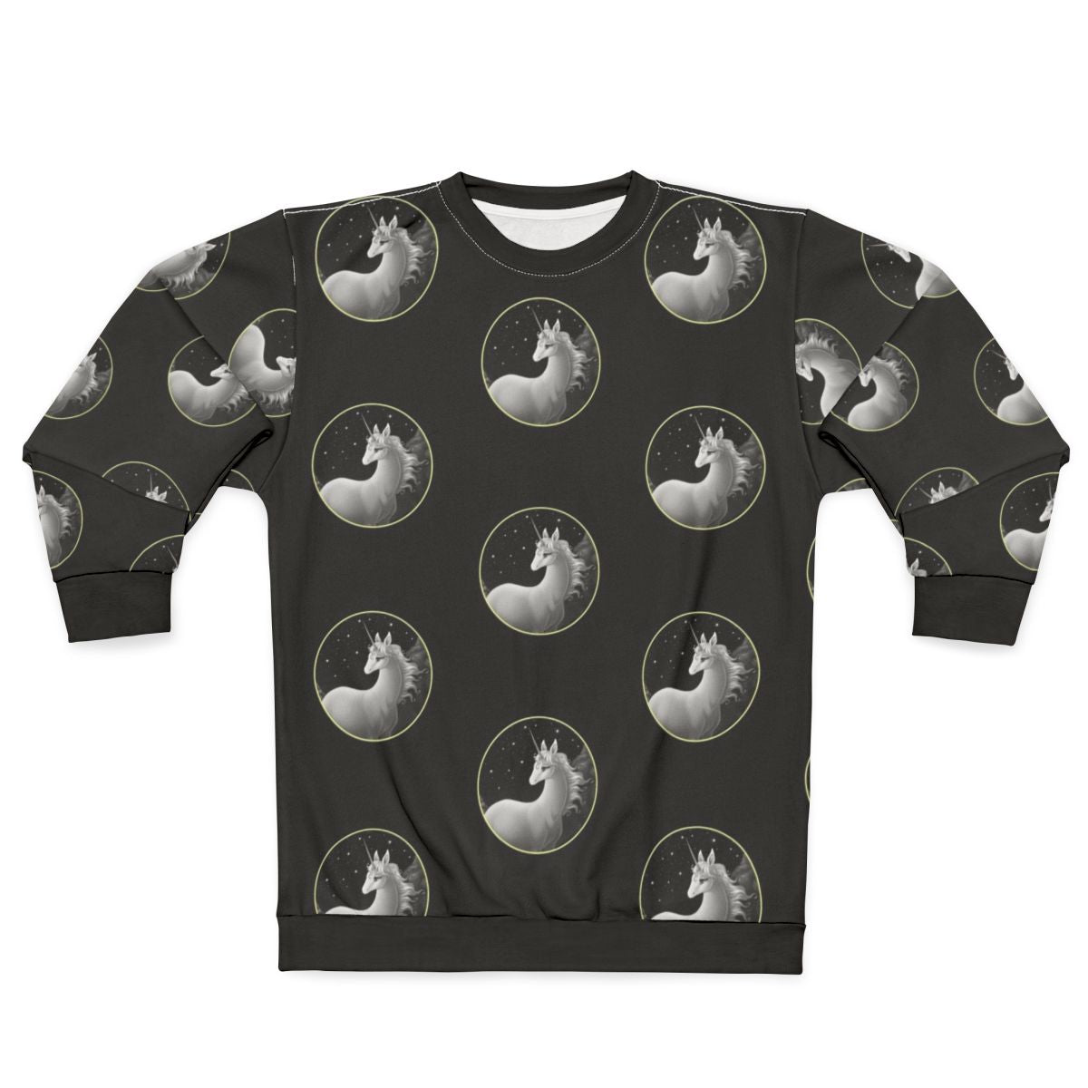 The Last Unicorn fantasy illustration printed on a sweatshirt