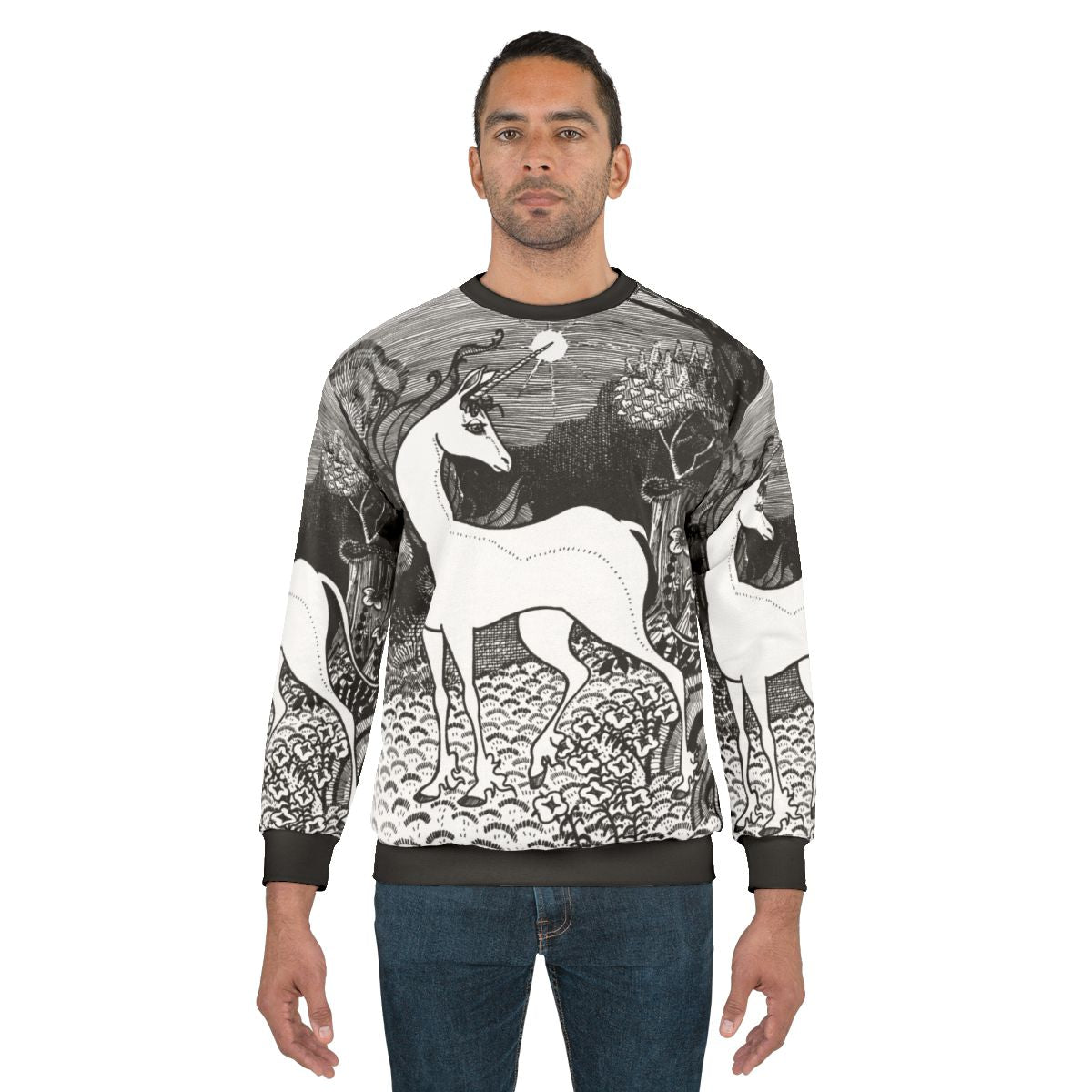 The Last Unicorn Sweatshirt featuring a fantasy illustration of the mythical creature