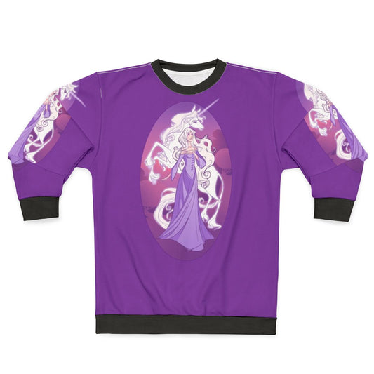 The Last Unicorn fantasy sweatshirt featuring the unicorn lady Amalthea