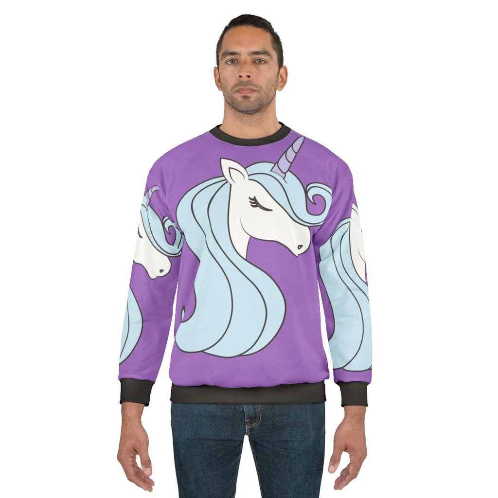 Minimalist design of the Last Unicorn's head and horn on a sweatshirt