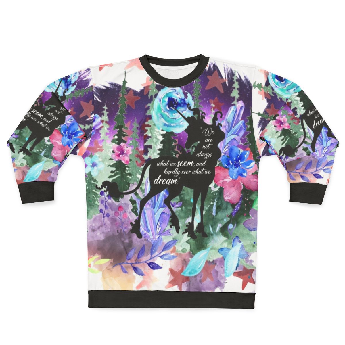 The Last Unicorn Quote Sweatshirt featuring the iconic unicorn Amalthea