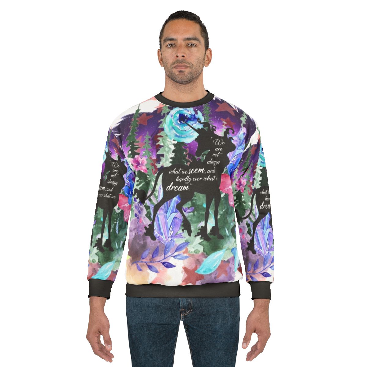 The Last Unicorn Quote Sweatshirt featuring the iconic unicorn Amalthea
