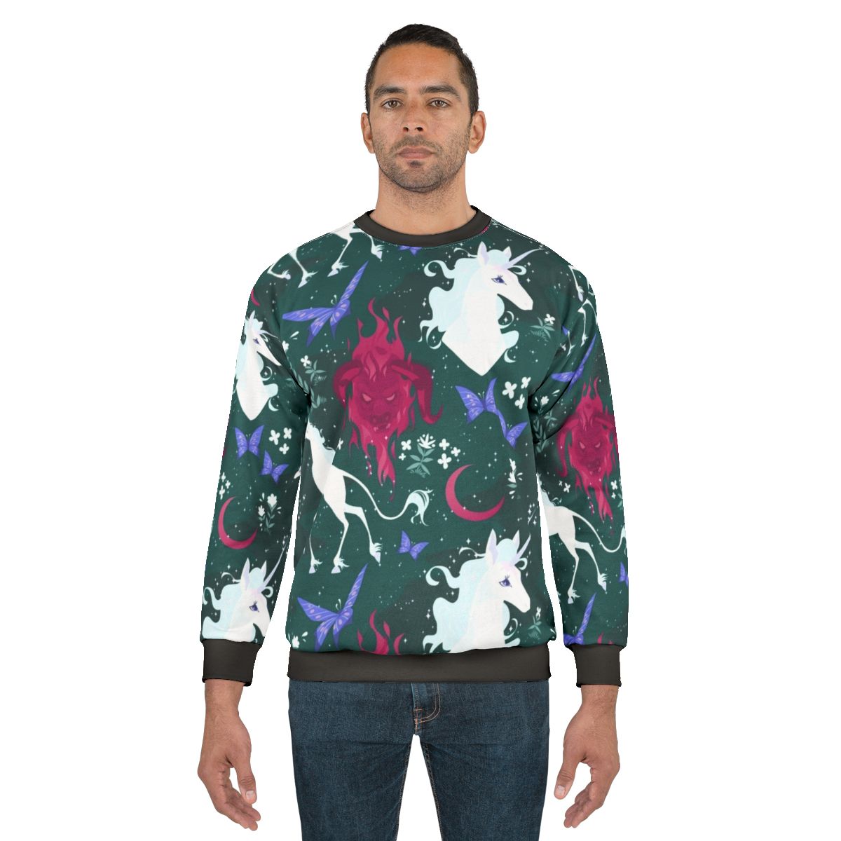 The Last Unicorn Sweatshirt featuring a unicorn and butterflies