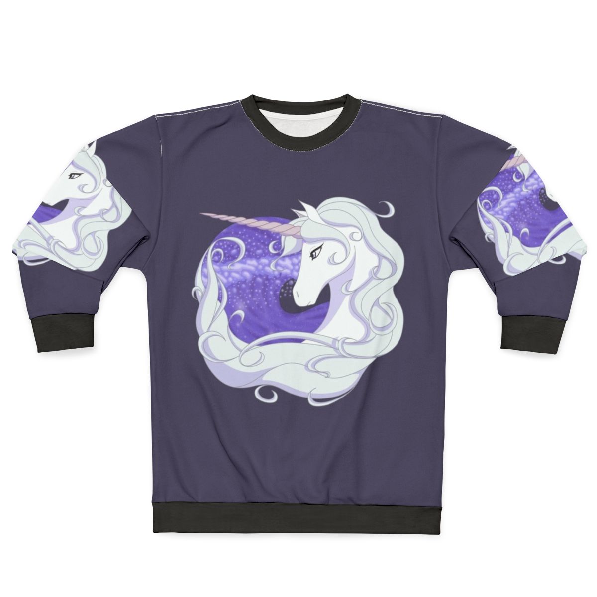 The Last Unicorn sweatshirt featuring a mythical unicorn swimming through ocean waves