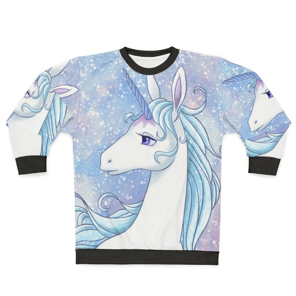 The Last Unicorn pastel-colored sweatshirt featuring a magical unicorn design