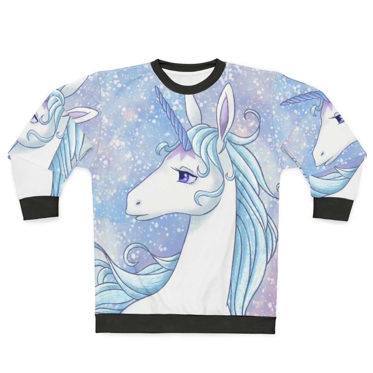 The Last Unicorn pastel-colored sweatshirt featuring a magical unicorn design