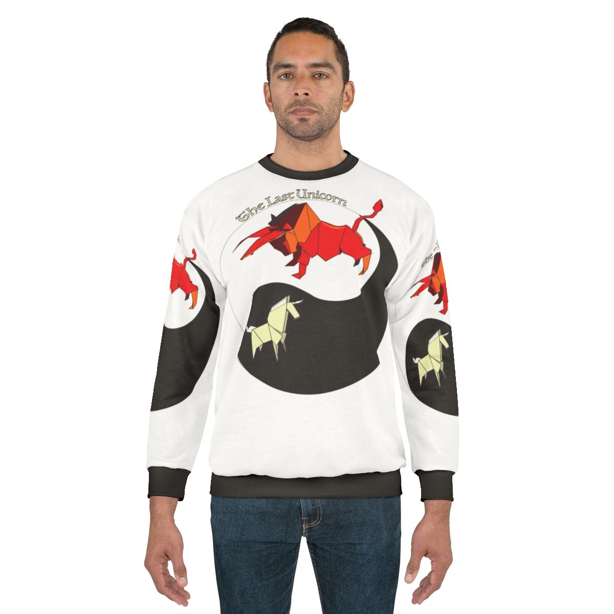 Yin Yang Origami Sweatshirt with The Last Unicorn Graphic