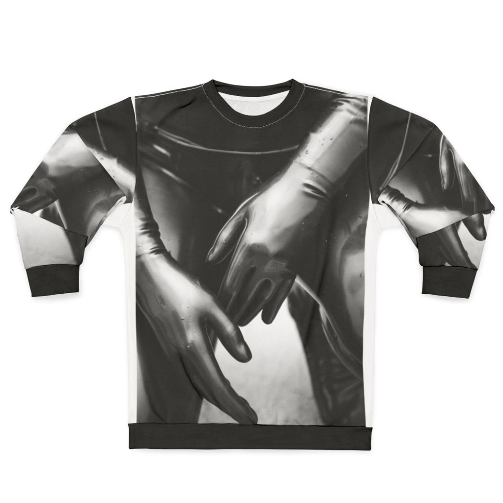 Monochrome latex gloves sweatshirt