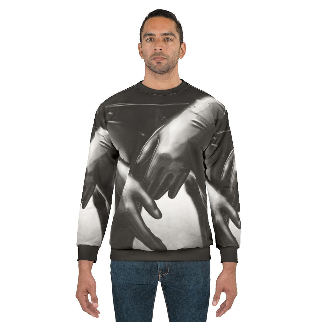 Monochrome latex gloves sweatshirt