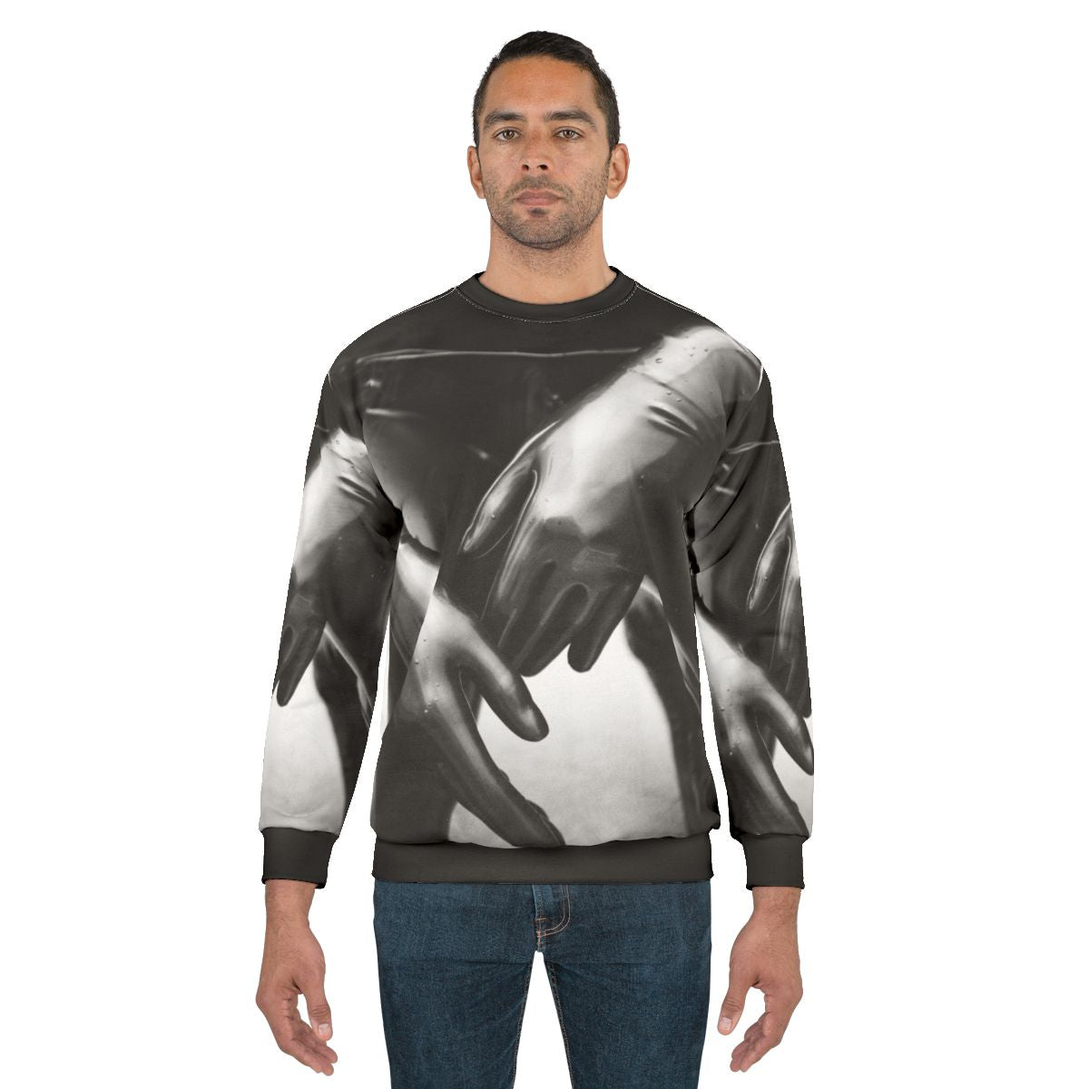 Monochrome latex gloves sweatshirt