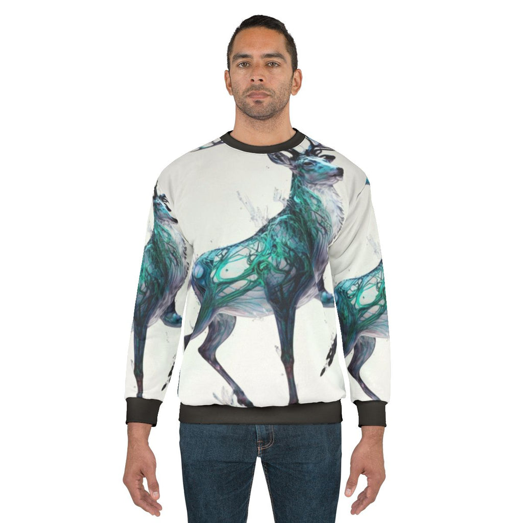 Legendary mystic holographic stag in a snowy, winter scene