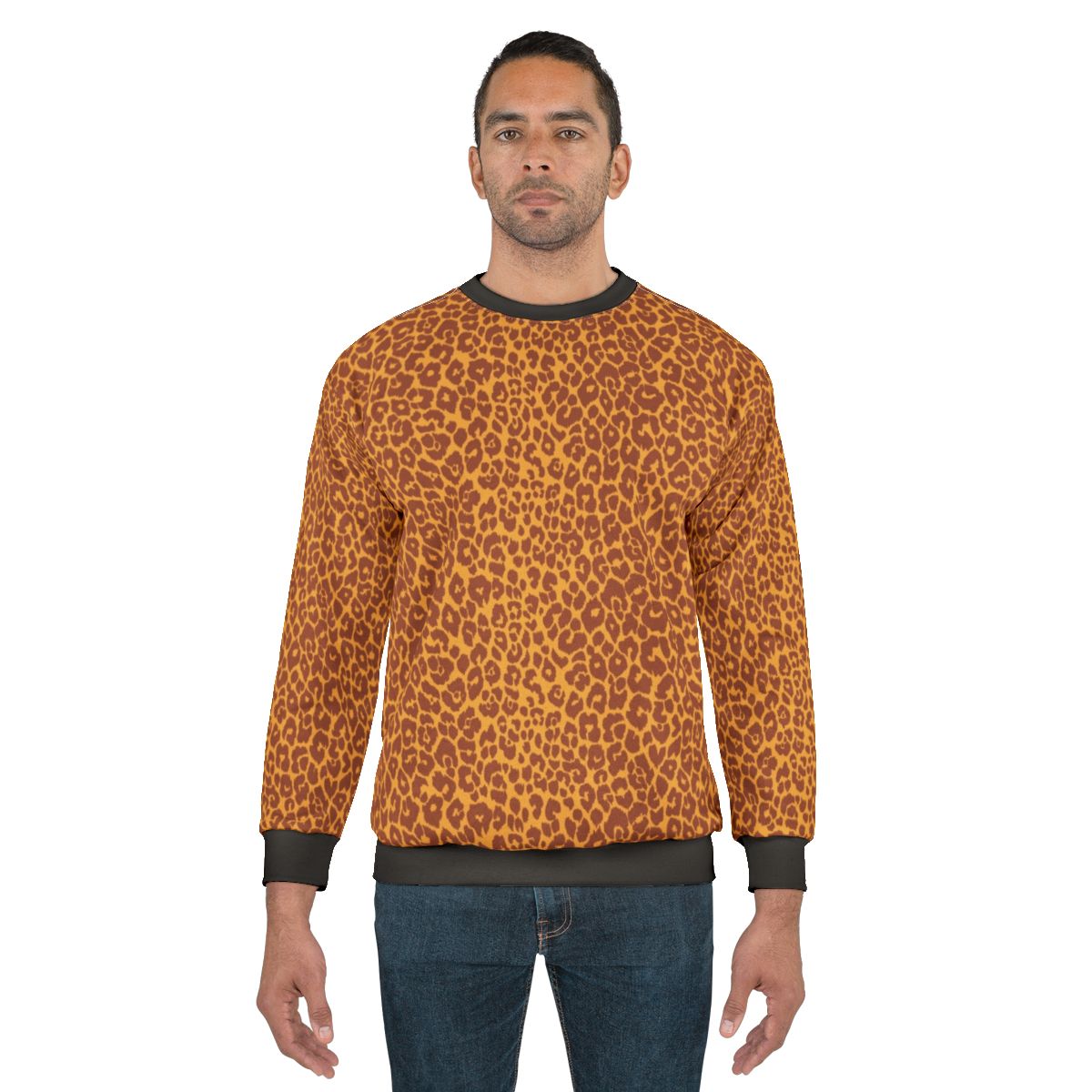 Leopard print sweatshirt in gold ochre and terra cotta colors
